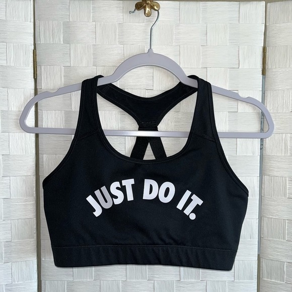 Nike Womens Just Do It Logo Sport Bra Size Large Black And White Classic Basic - Picture 4 of 8